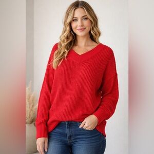 Zenana Outfitters Bold Red V-Neck Sweater